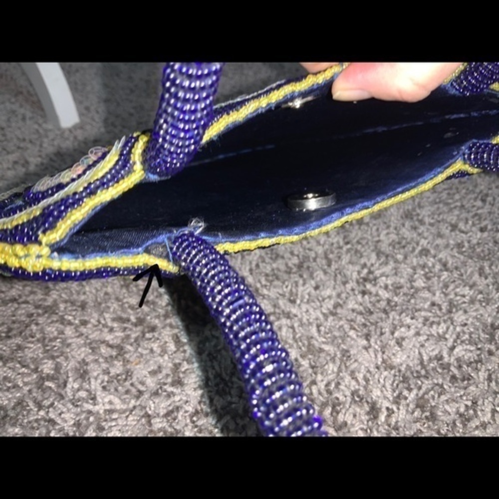Unique/Rare Vintage Navy Beaded/Sequin/Embroidered Floral Paisley Shoulder Bag - Picture 12 of 14